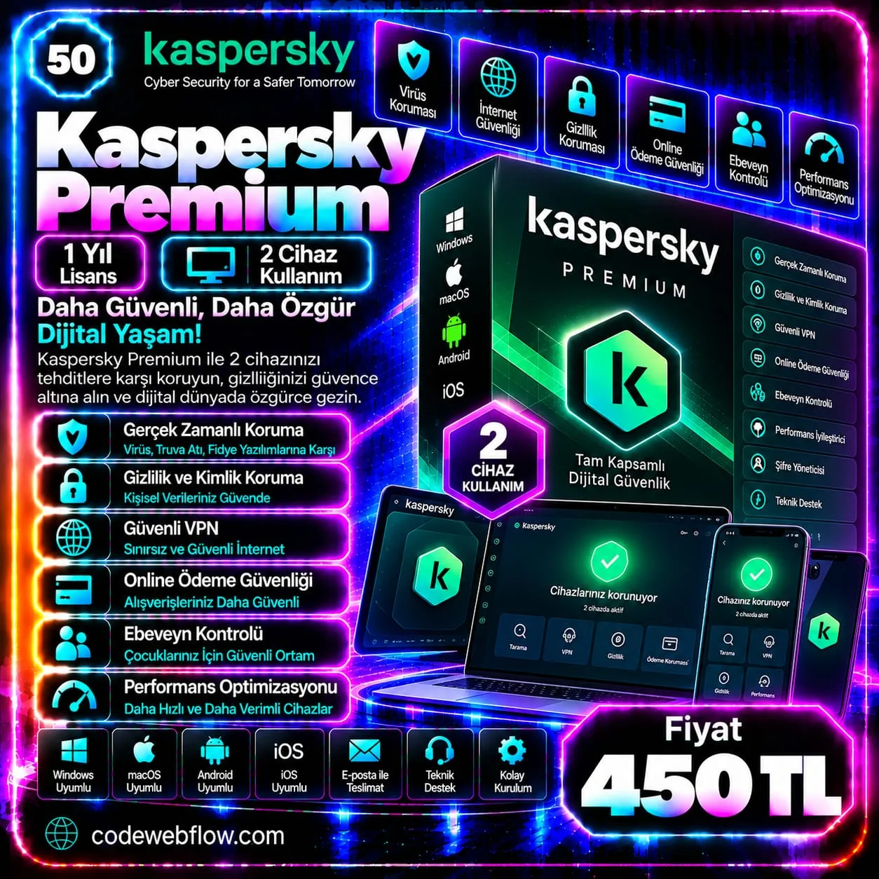 Kaspersky Premium - 1 Yıl / 2 Cihaz