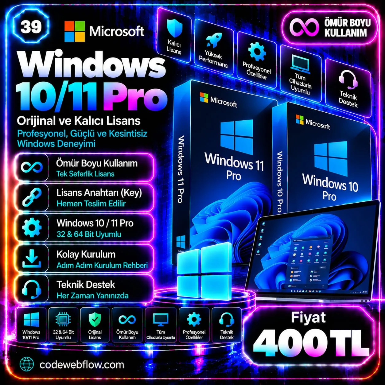 Windows 10/11 Pro - Ömür Boyu
